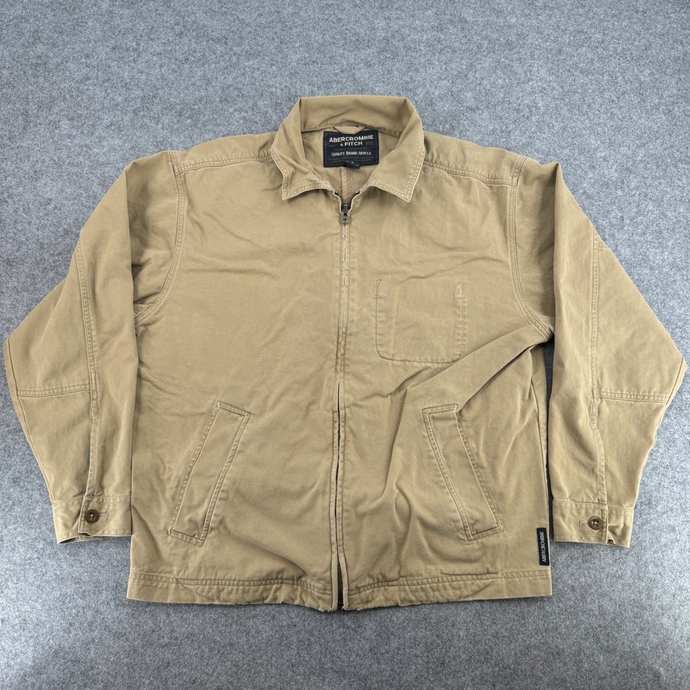 Abercrombie & Fitch Jacket Mens S Canvas Workwear Tan Full Zip Twill Cotton EUC